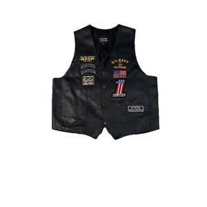US Navy Veteran Harley Davidson Vest Mens 46 Black Leather Biker Riding